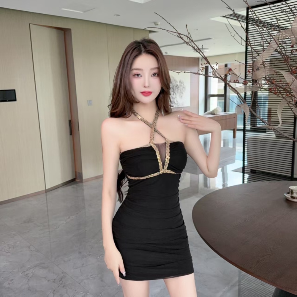 Banquet sexy low-cut dress halter temperament formal dress