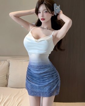 Short gauze gradient bottoming sling tight sexy dress
