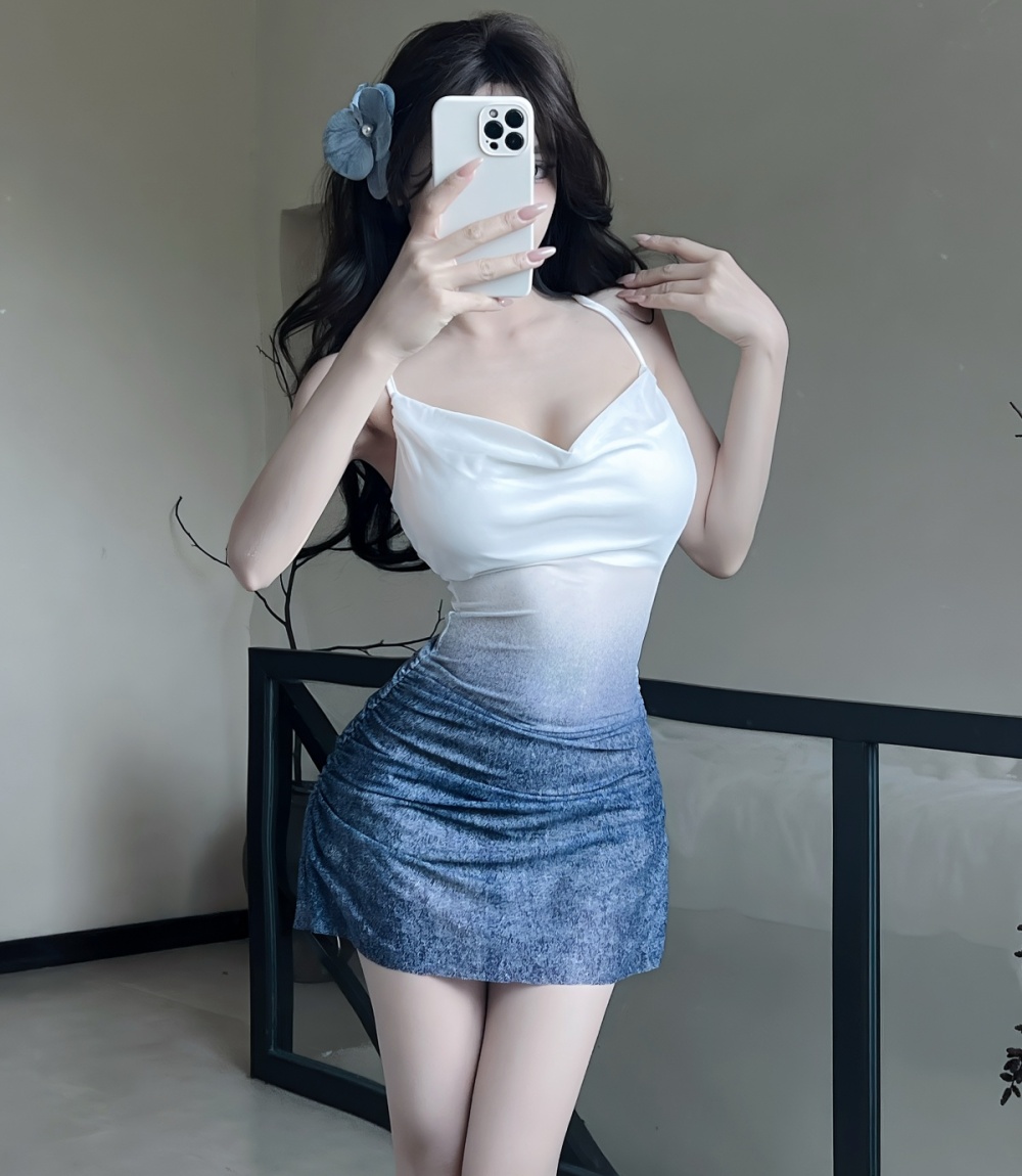 Short gauze gradient bottoming sling tight sexy dress
