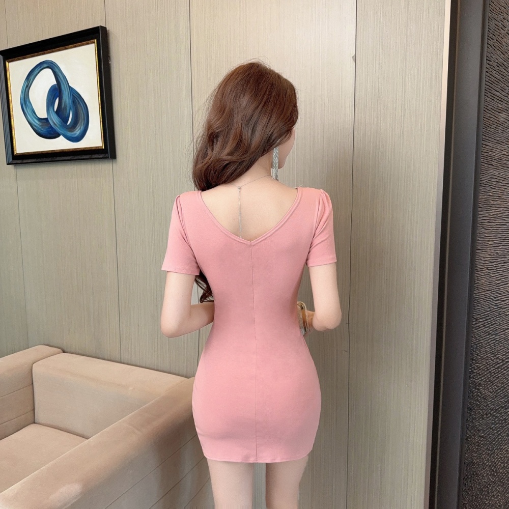 Package hip elasticity sexy V-neck cotton low-cut lace dress