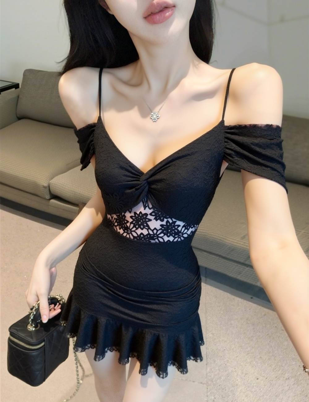 Package hip sexy bottoming short lace hollow dress