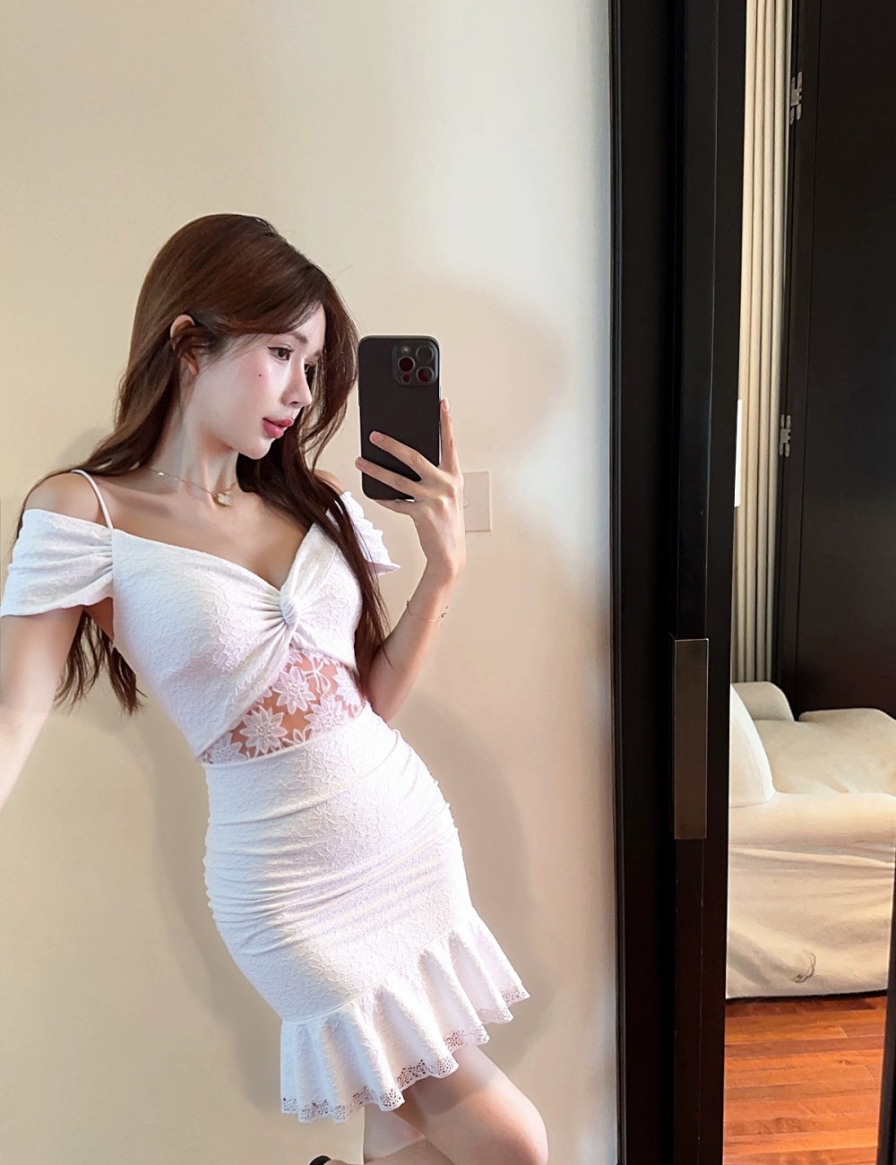 Package hip sexy bottoming short lace hollow dress