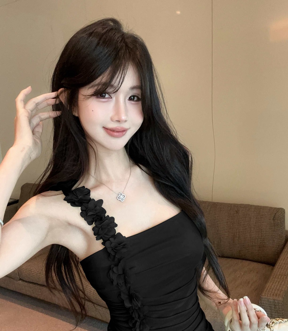 Gauze flowers splice package hip sexy tight dress