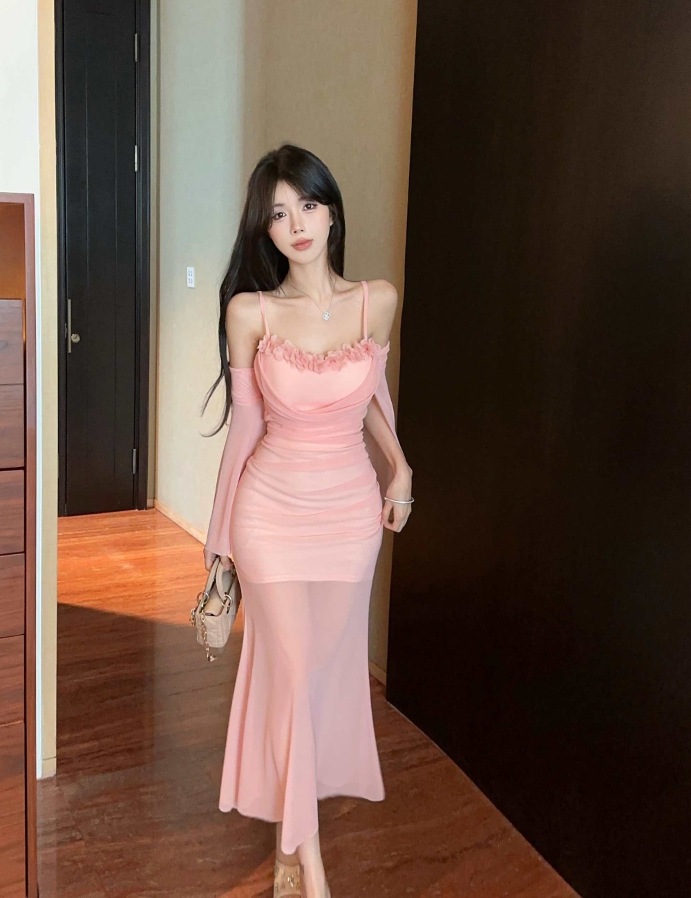 Enticement slim strap dress lace mermaid dress
