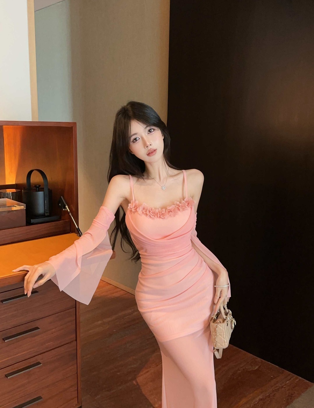 Enticement slim strap dress lace mermaid dress