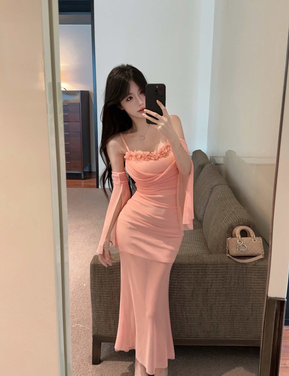 Enticement slim strap dress lace mermaid dress