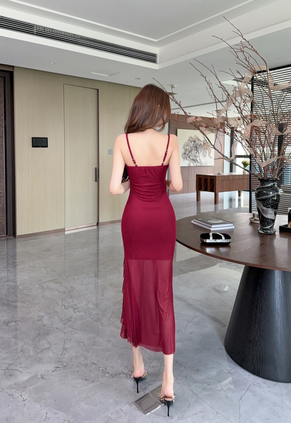 Sling long sexy gauze all-match slim dress for women