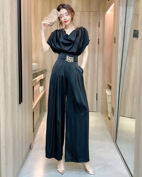 Wide leg Western style tops fashion long pants 2pcs set