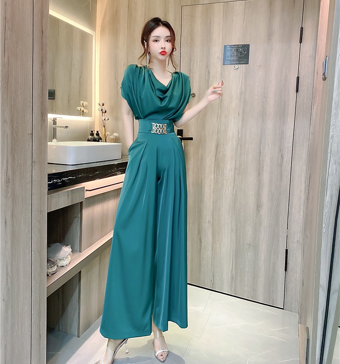 Wide leg Western style tops fashion long pants 2pcs set