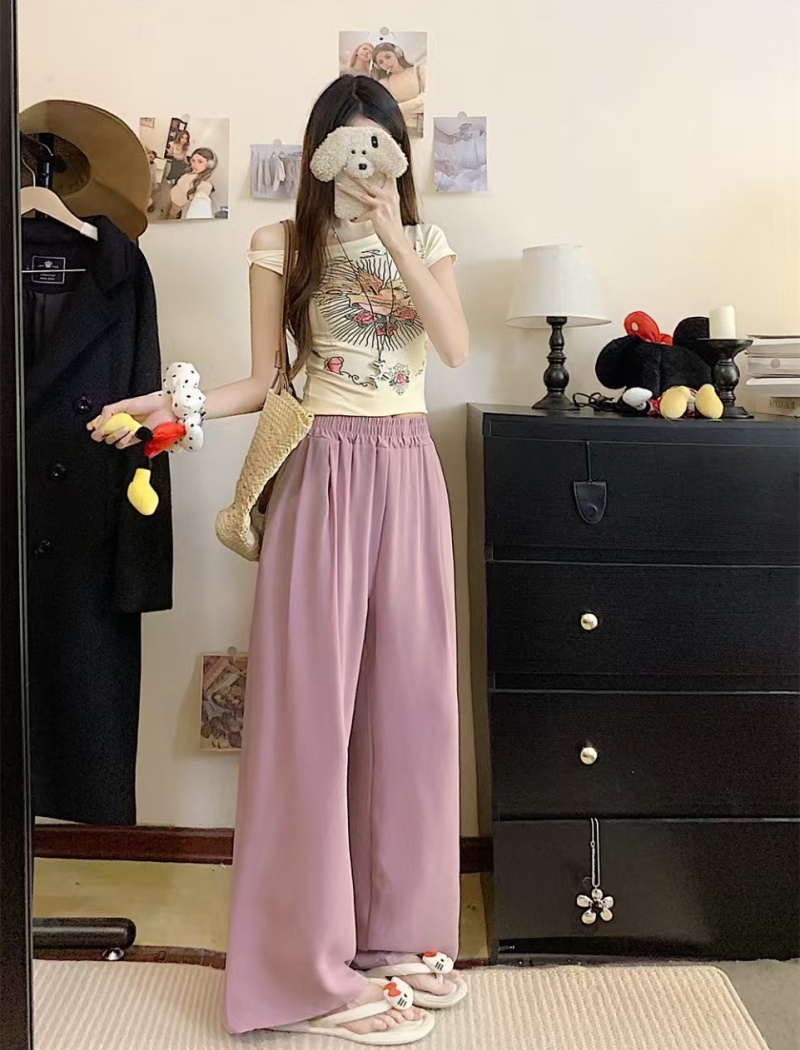 Elastic band loose long pants all-match wide leg pants
