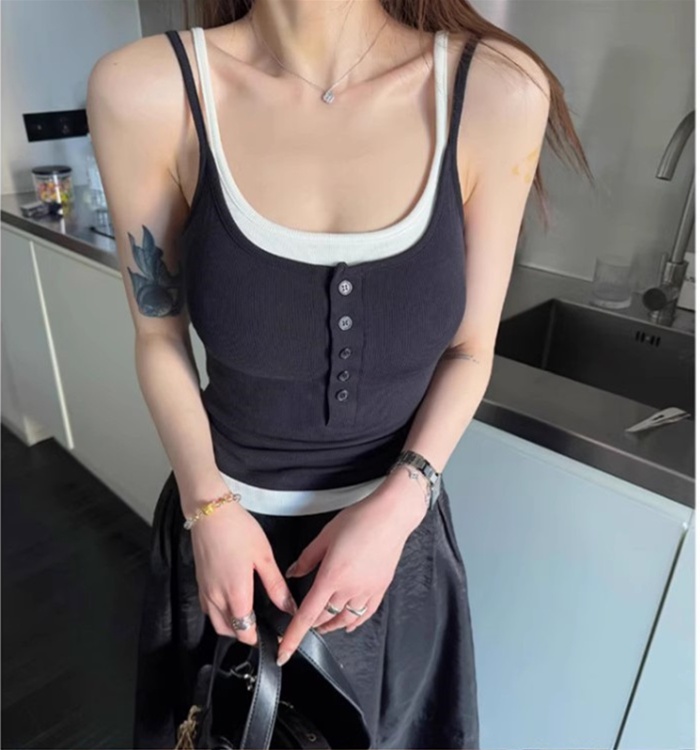 Pseudo-two buckle sling beauty back summer vest