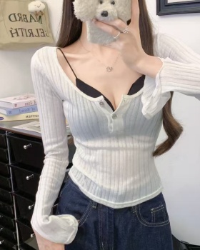 Long sleeve summer sun shirt buckle all-match tops