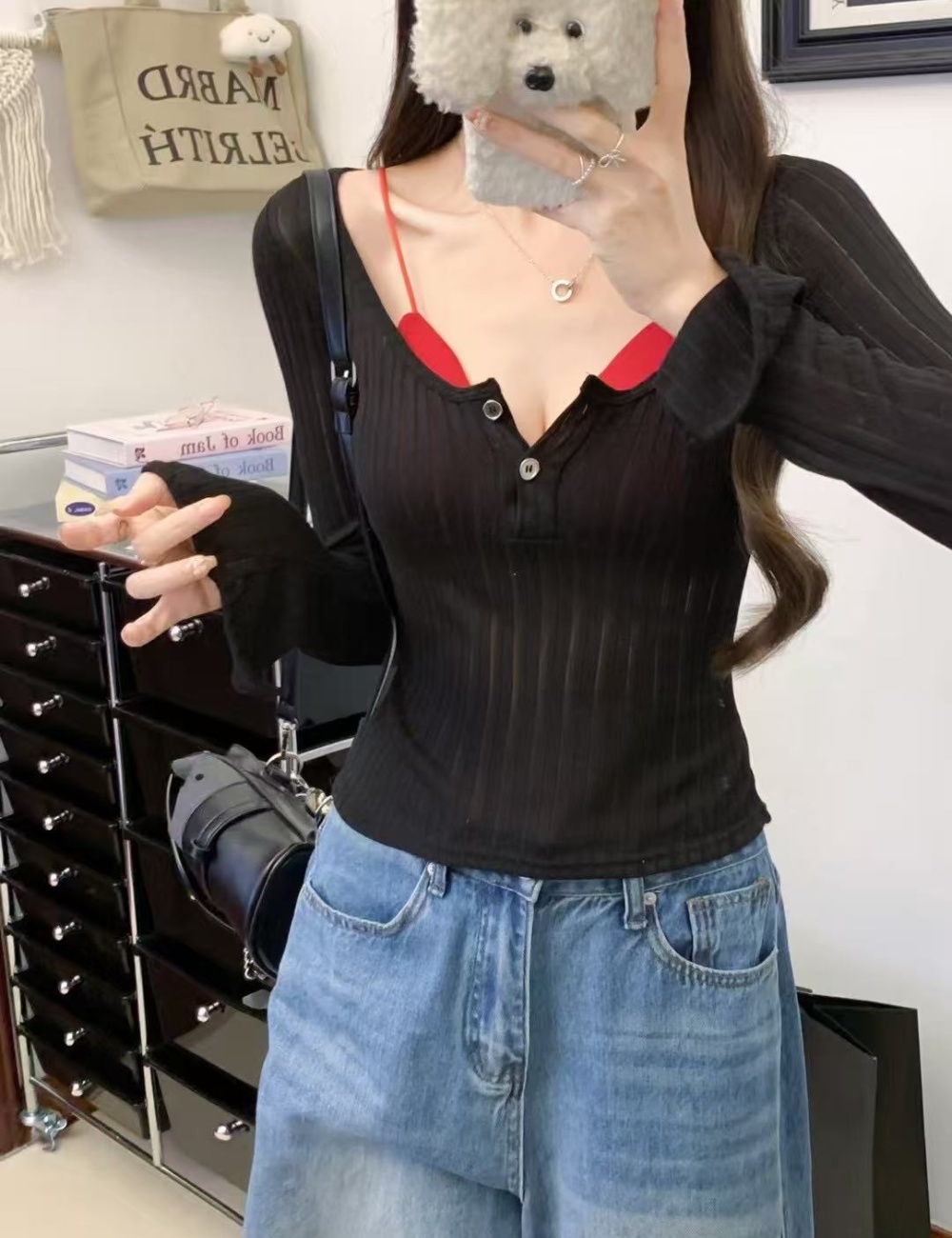 Long sleeve summer sun shirt buckle all-match tops