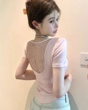 With chest pad slim back cross square collar summer T-shirt
