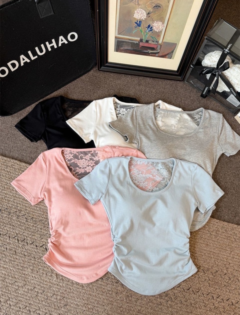 With chest pad slim back cross square collar summer T-shirt