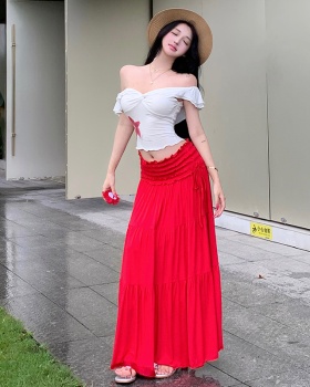 Wood ear flat shoulder tops chouzhe summer skirt a set