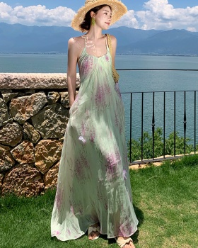 Flowers tender long dress seaside dress for women