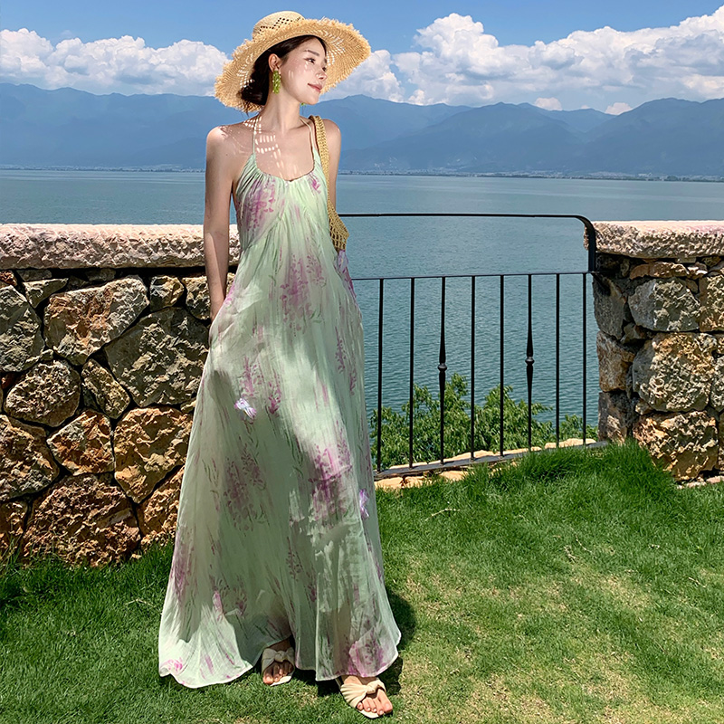 Flowers tender long dress seaside dress for women