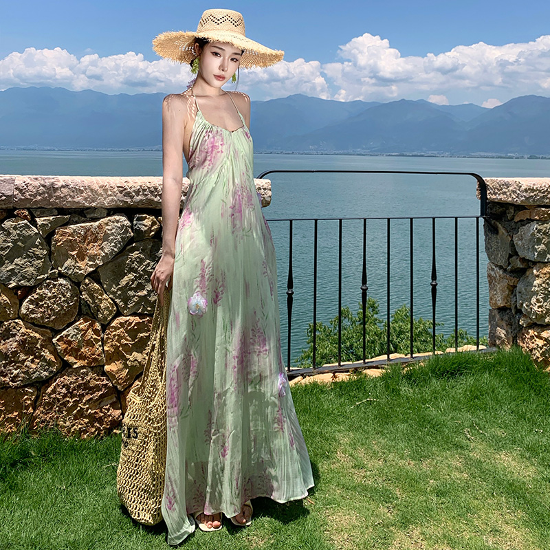 Flowers tender long dress seaside dress for women