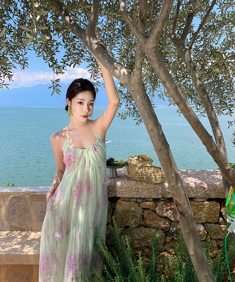 Flowers tender long dress seaside dress for women