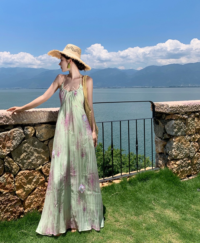 Flowers tender long dress seaside dress for women