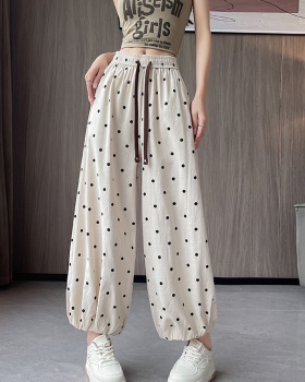 Polka dot ice silk wide leg bloomers summer loose nine pants