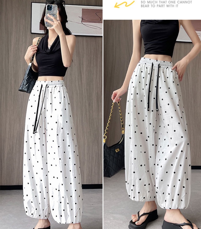 Polka dot ice silk wide leg bloomers summer loose nine pants