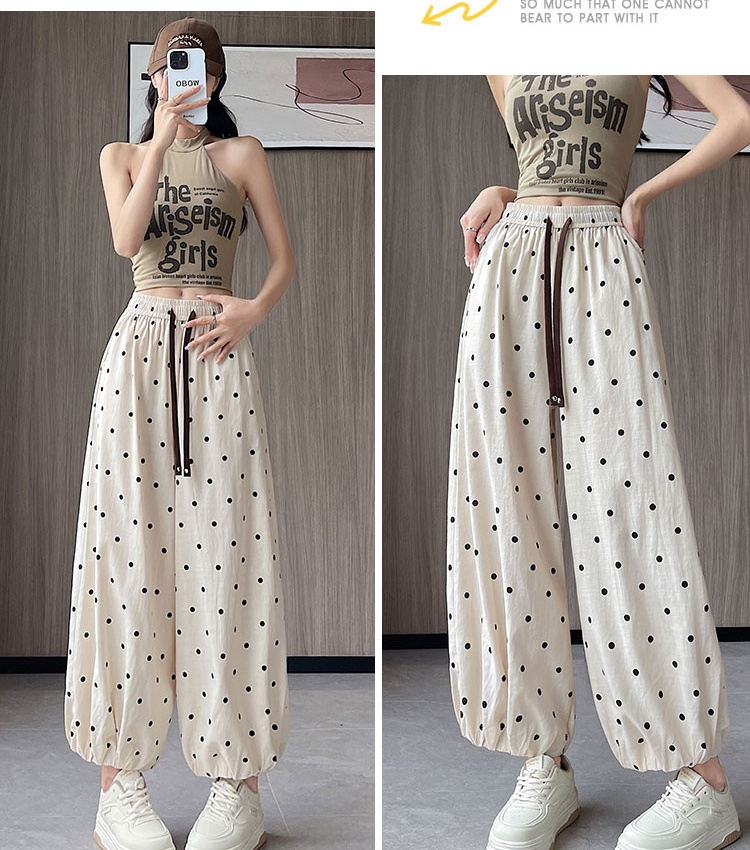 Polka dot ice silk wide leg bloomers summer loose nine pants