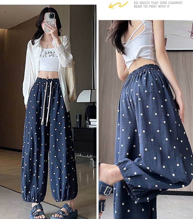 Polka dot ice silk wide leg bloomers summer loose nine pants