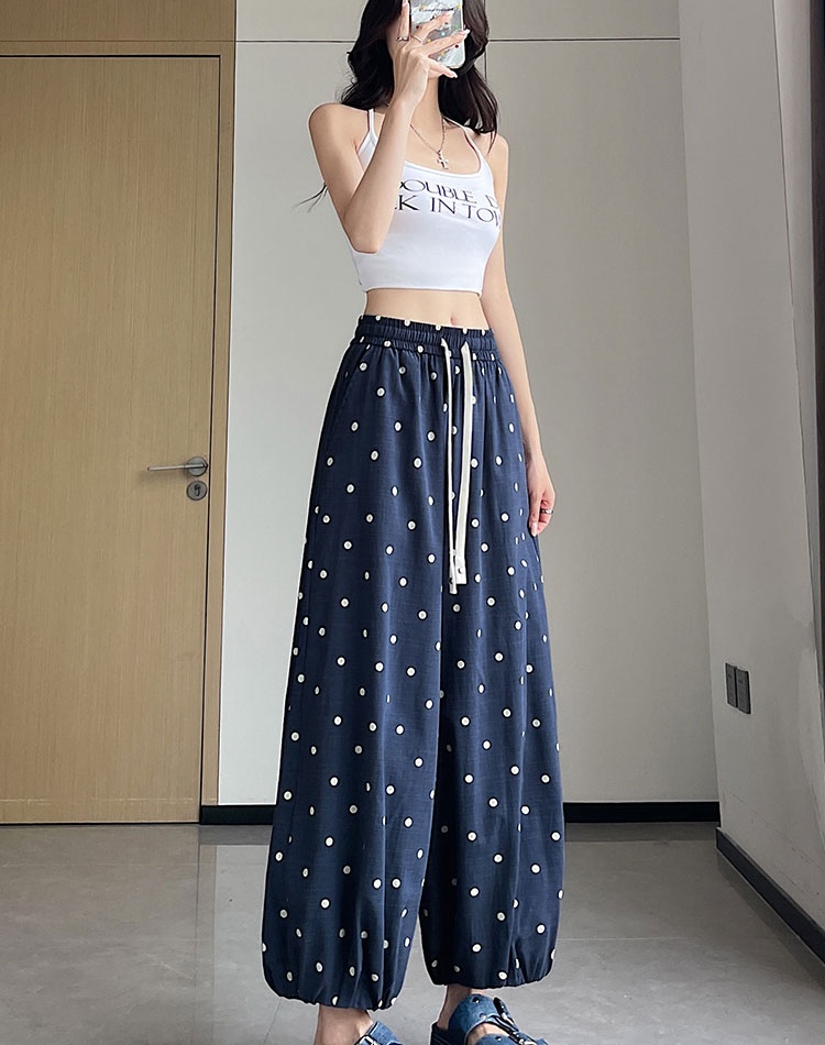 Polka dot ice silk wide leg bloomers summer loose nine pants