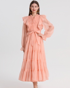 Temperament large yard pinched waist chouzhe dress