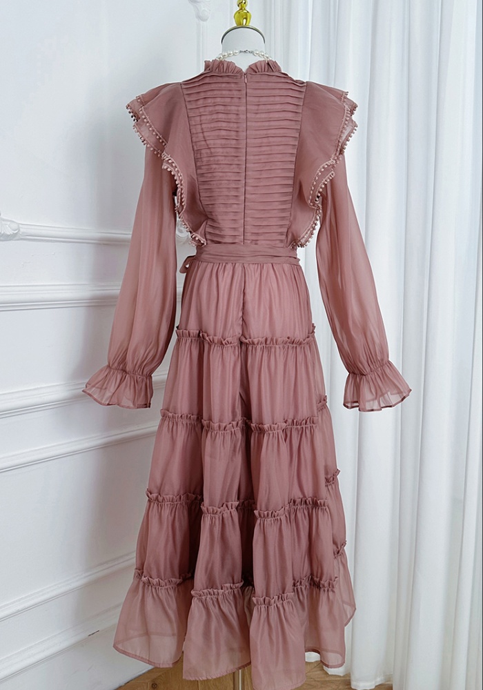 Temperament large yard pinched waist chouzhe dress