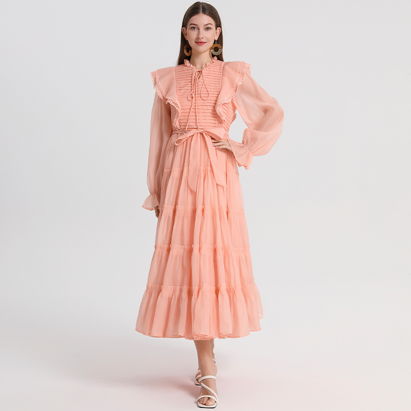 Temperament large yard pinched waist chouzhe dress