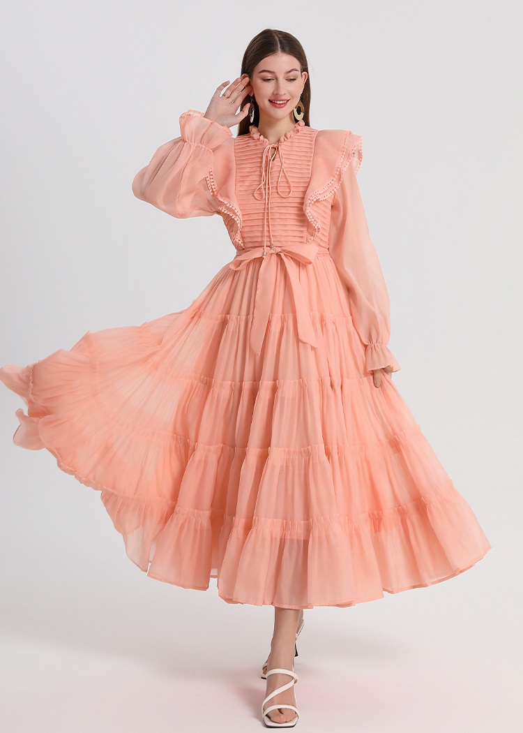 Temperament large yard pinched waist chouzhe dress