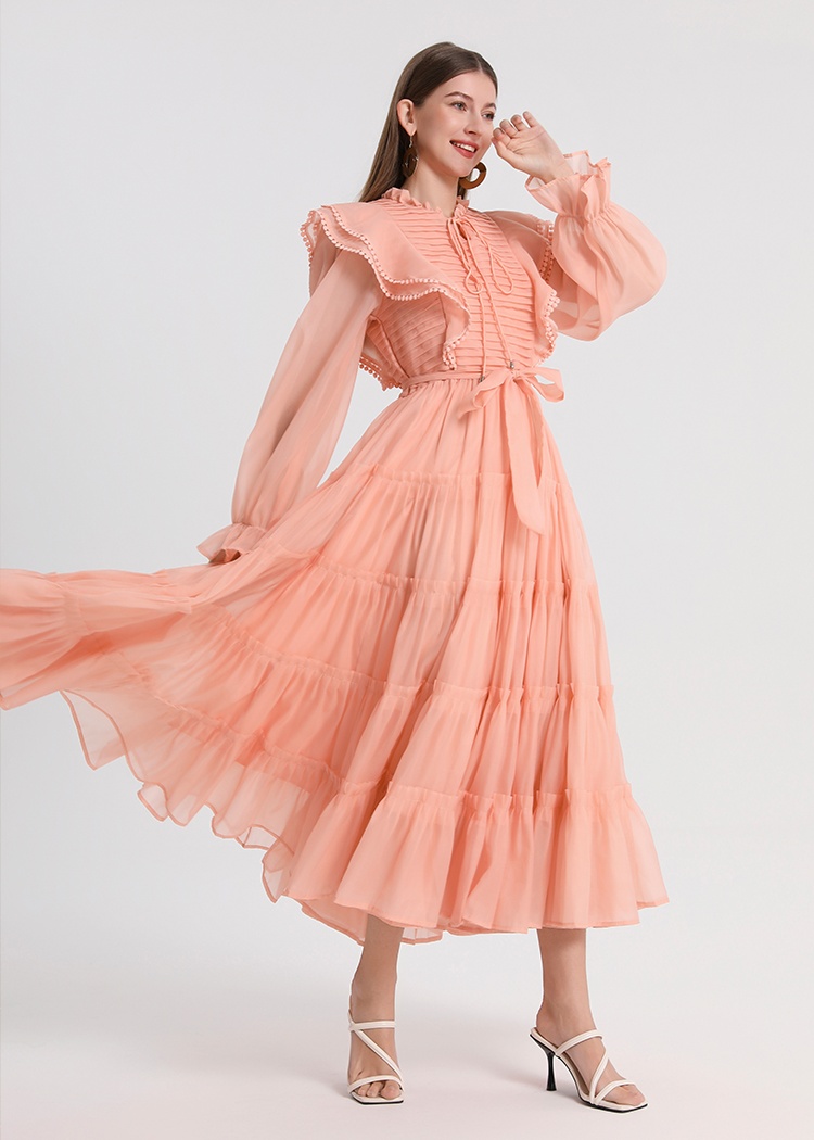 Temperament large yard pinched waist chouzhe dress