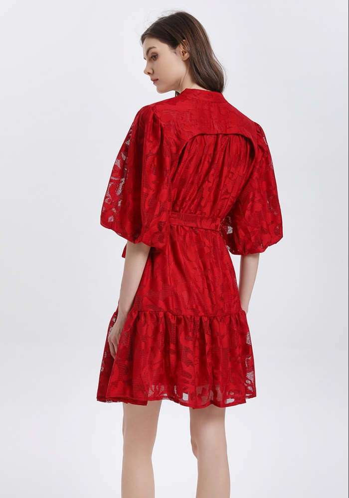 Loose lace European style wood ear short court style jumpsuit