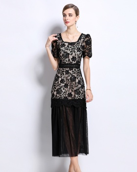Ladies splice elegant gauze France style long dress