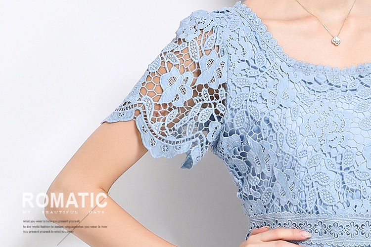 Lace France style elegant splice square collar long dress