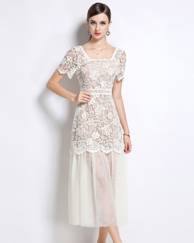 Ladies France style gauze elegant lace long dress