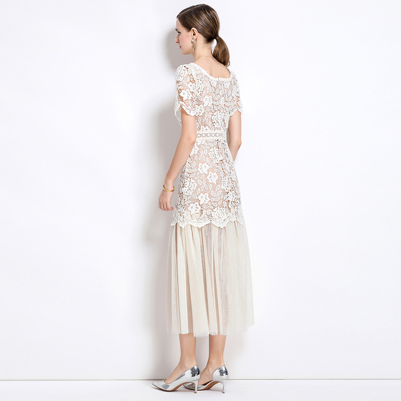 Ladies France style gauze elegant lace long dress