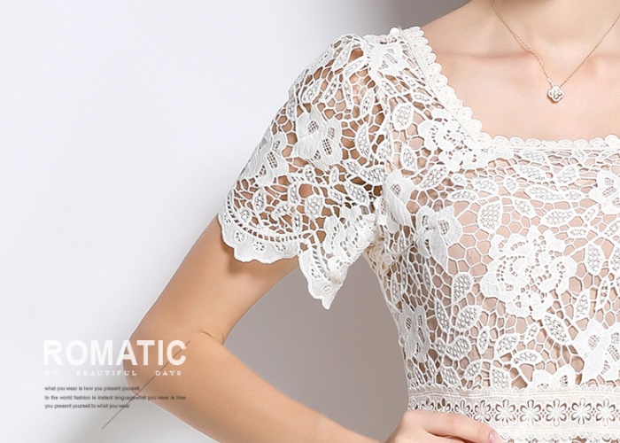 Ladies France style gauze elegant lace long dress