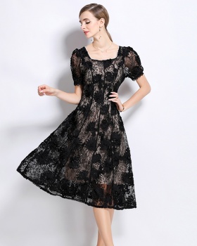 Hollow beading square collar temperament patterns dress