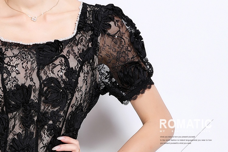 Hollow beading square collar temperament patterns dress