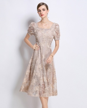 Patterns short sleeve temperament lace dress