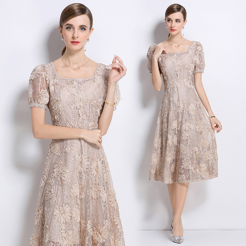 Patterns short sleeve temperament lace dress