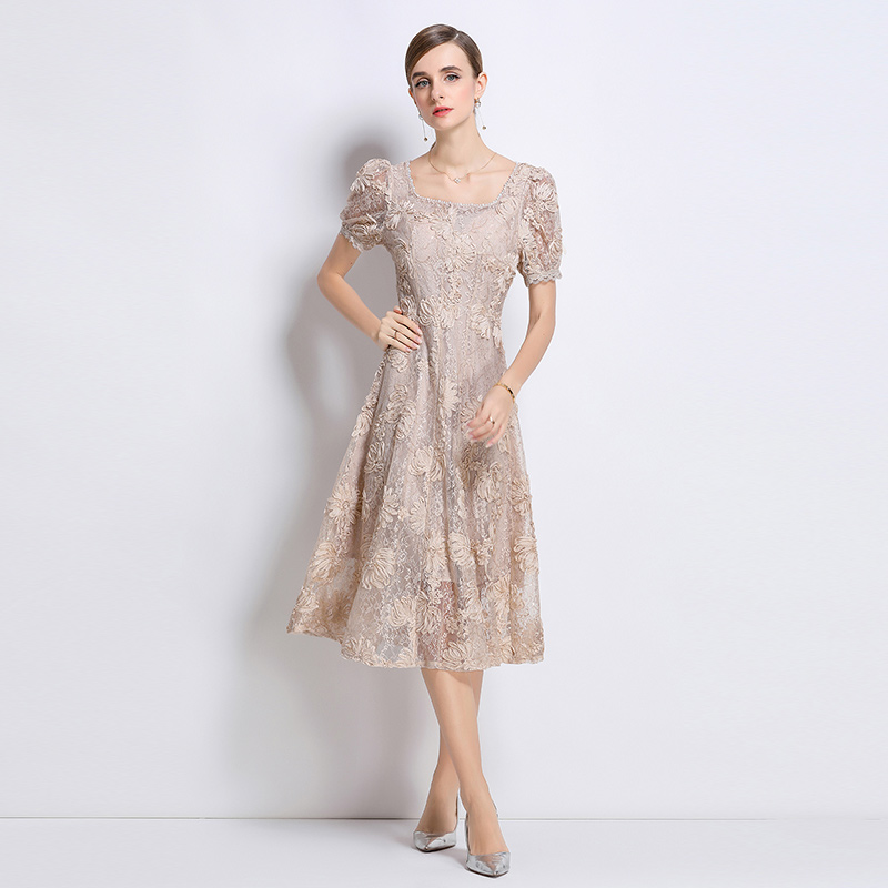 Patterns short sleeve temperament lace dress