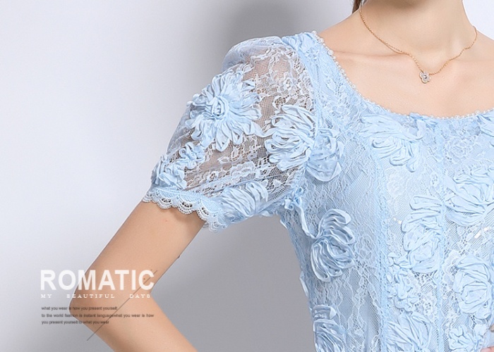 Lace beading temperament short sleeve hollow dress