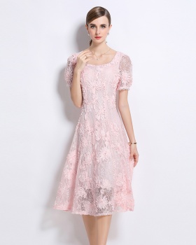 Embroidery short sleeve lace patterns temperament dress