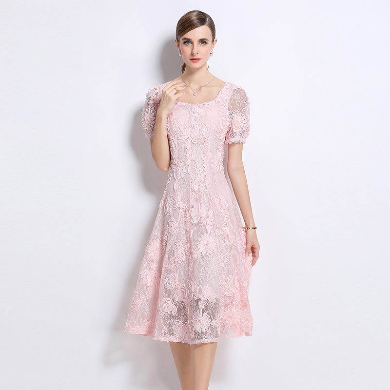 Embroidery short sleeve lace patterns temperament dress