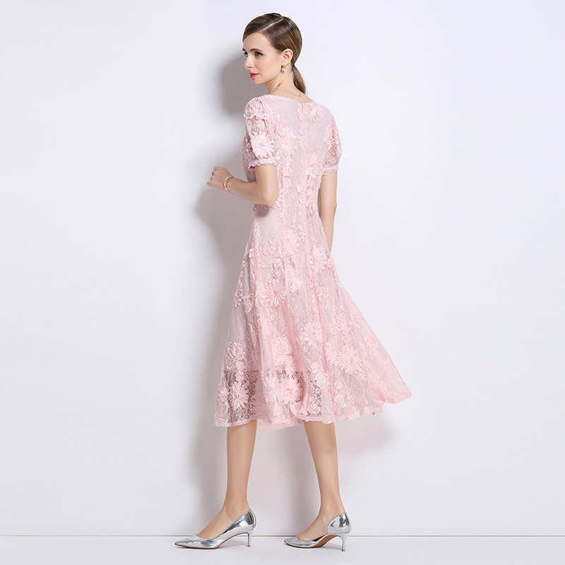 Embroidery short sleeve lace patterns temperament dress